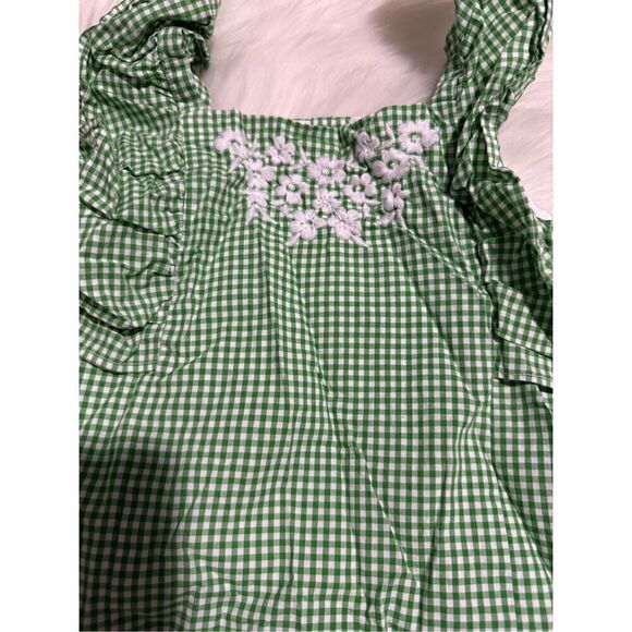 Janie and Jack green white gingham embroidered front top 8 - Picture 5 of 5